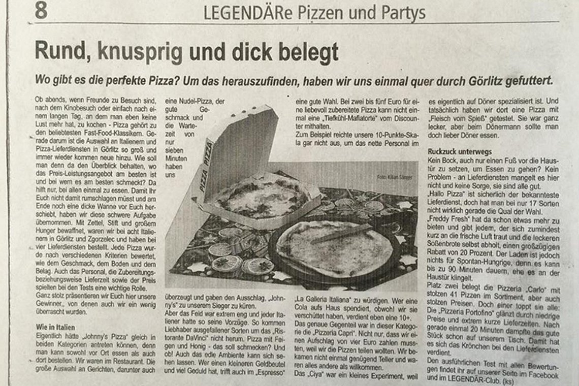 Zeitungsartikel Johnny's Pizza